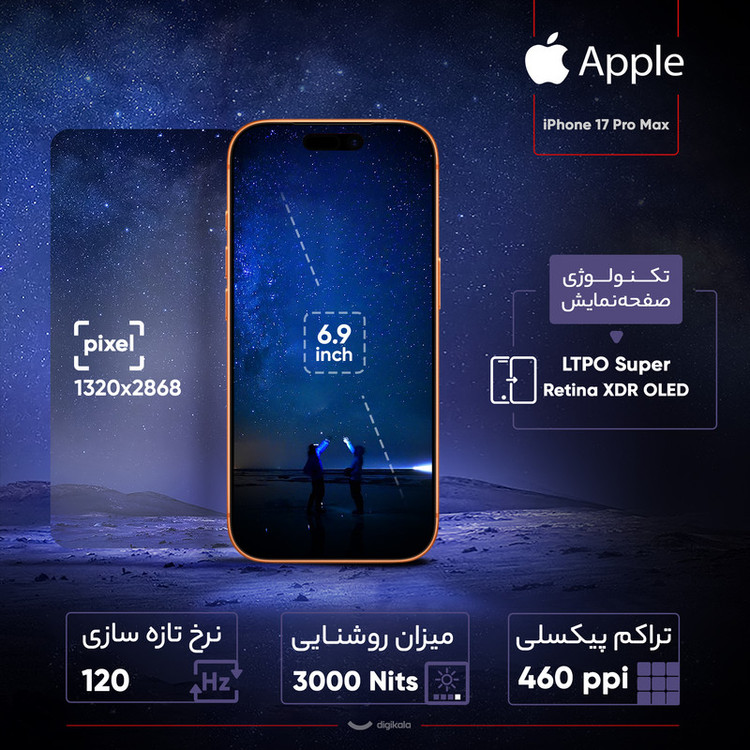 گوشی اپل مدل iPhone 17 Pro Max ZAA تک سیم کارت + eSim ظرفیت 256 گیگابایت نات اکتیو